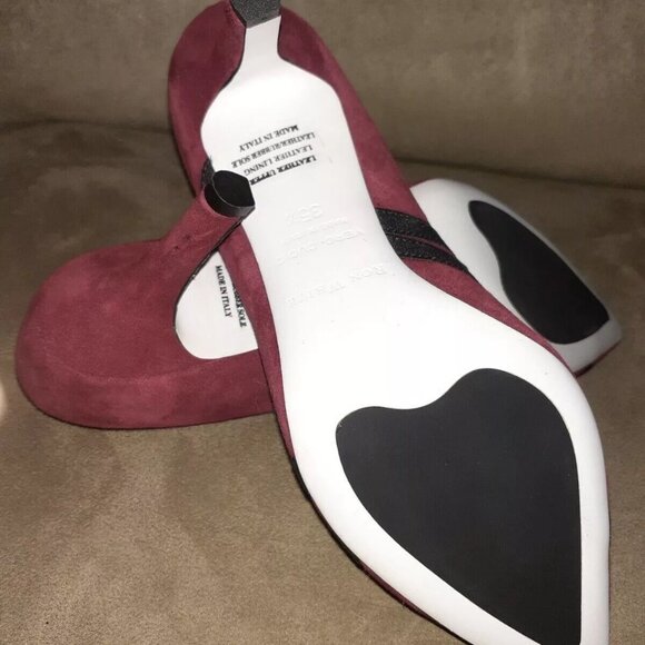 RON WHITE-MERLINDA-Aubergine (Burgundy Red) Cashmere Suede Pumps-NEW-Size 35.5 - Picture 3 of 6
